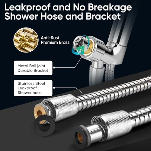 Cobbe 8-Setting Handheld Shower Head, Water-Saving Design, Chrome | Trickle Pause Mode, 5ft Stainless Steel Hose, Brass Swivel Bracket, Tool-Free Installation - color: Chrome