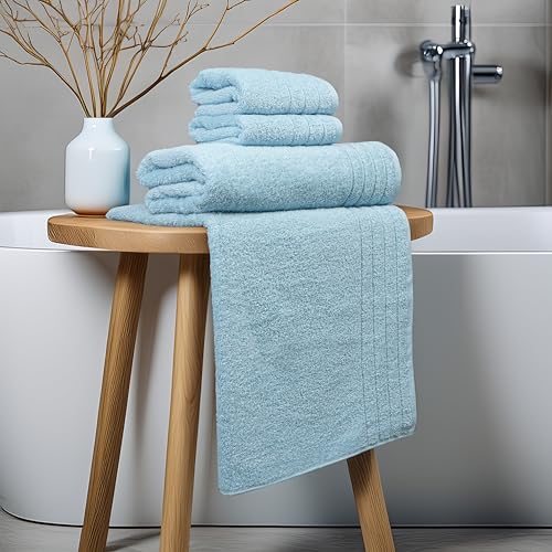8 Piece Towel Set, 2 XL Bath, 2 Hand, 4 Washcloth, Sky Blue | 100% Cotton, Lighter Weight, Quicker to Dry, Super Absorbent, Perfect for Bathroom - color: Sky Blue