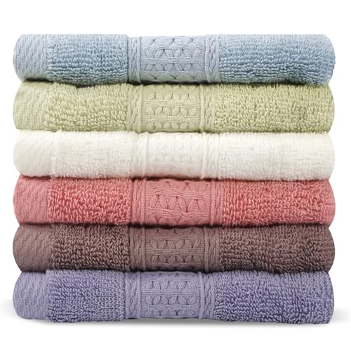 Washcloths Set, 6-Pack Cotton Wash Cloths, 13x13 Inch 6 Colors | Highly Absorbent and Soft Feel Fingertip Towels, Machine Washable Washcloths for Bathroom, Gym, Hotel, Spa and Kitchen - color: Multicolor 6 Pack