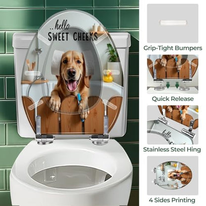 Elongated Resin Toilet Seat, Quietly Close Quick Release Hinges Cover | Toilet Lid Cover Easy to Clean and Install, Funny Dog Animal Hilarious Rustic Farmhouse Country Wooden Heavy Duty Toilet Seat - color: pattern3, size: V-shape