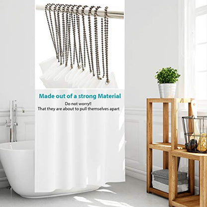 Black Nickel Shower Curtain Hooks, 55 Inch Ball Chain Design, 12 Pack Rust-Resistant Metal Curtain Rings for Bathroom Rods, Heavy Duty 4.5mm Shower Curtain Hangers - color: Black Nickel