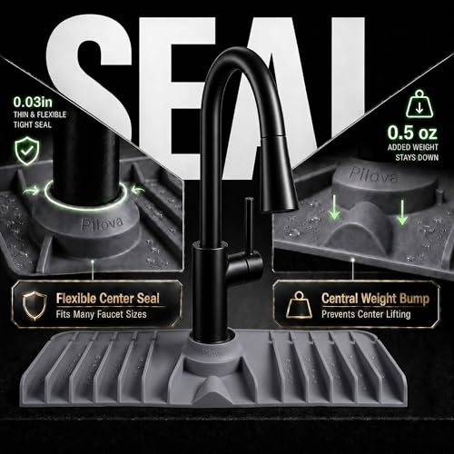 Premium Kitchen Sink Splash Guard – 18" x 5.7" Silicone Faucet Mat with Secure Pressure Clip, True 10° 3D Drainage(No Pooling), Anti-Lift Design, Flexible Leak-Sealing Ring, Non-Slip Fit Behind Faucet - size: 18" x 5.7"