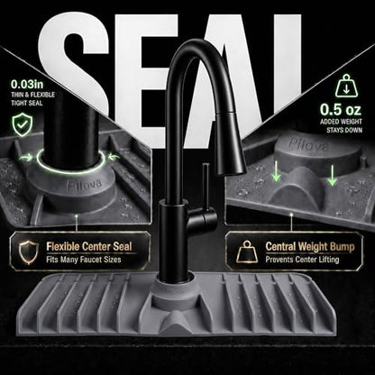 Premium Kitchen Sink Splash Guard – 18" x 5.7" Silicone Faucet Mat with Secure Pressure Clip, True 10° 3D Drainage(No Pooling), Anti-Lift Design, Flexible Leak-Sealing Ring, Non-Slip Fit Behind Faucet - size: 18" x 5.7"