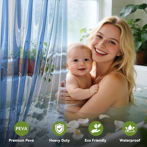 Plastic Shower Curtain Liner Pack of 2, Lightweight Clear Plastic Shower Liner PEVA 72 x 72 Waterproof Shower Curtains for Bathroom with 3 Strong Magnets and Rustproof Grommets, Clear Blue - color: Clear Blue, size: 72"W x 72"L (Pack of 2)