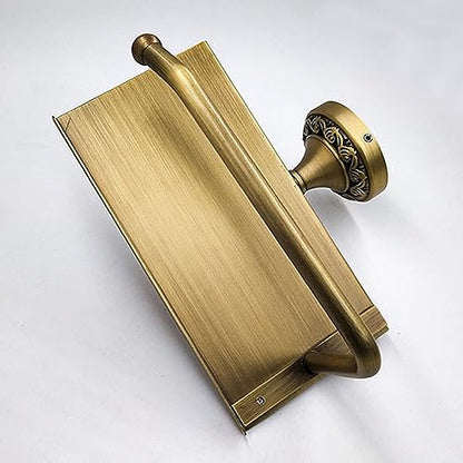 Toilet Paper Holder with Phone Shelf, Bathroom Toilet Paper Roll Holder Antique Bronze Brass Wall Mounted Bathroom Hardware Accessories,Pattern Carving Design