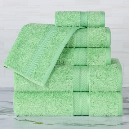 Superior Rayon From Bamboo Cotton Blend 6 Piece Towel Set, Bathroom, Gym, Spa, Essentials, Includes; 2 Face Towels/ Washcloths 13” x 13”, 2 Hand Towels 16” x 30”, 2 Bath Towels 30” x 54”, Spring Green