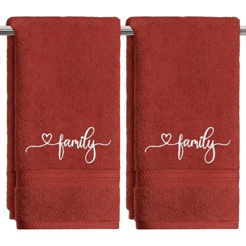 Artoid Mode 2 Pcs Red Family Embroidered Hand Towels for Bathroom, 100% Cotton Soft Absorbent Farmhouse Decor Towels, 13.7 x 29.5 Inch - color: Red, size: 13.7" x 29.5", 2PCS
