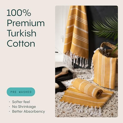 WETCAT Turkish Hand Towels with Hanging Loop, Set of 2 (20" x 30") 100% Turkish Cotton, Pre-Washed, Quick Drying, for Kitchen or Bathroom - Honey Gold - color: Honey Gold
