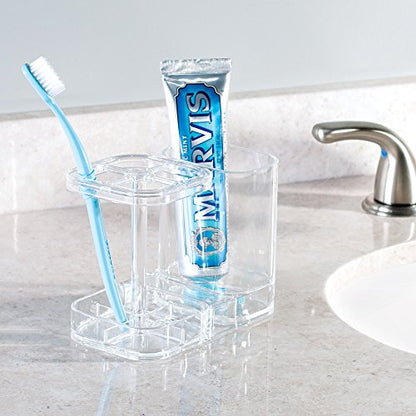 InterDesign Med+ BPA-Free Plastic Divided Toothbrush Holder - 5.6" x 3.25" x 4.55", Clear - color: Clear