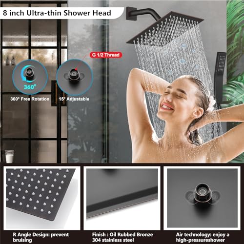 Midanya Shower Faucet Set with Handheld Sprayer,8 Inch,Oil Rubbed Bronze | Rough-in Shower Valve and Trim Kit Included,Square Rain Head,Wall Mount Shower System,All Metal,Bathroom - color: Bronze, size: 8 Inch