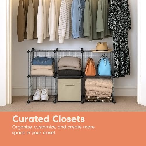 IRIS USA 6-Cube Modular Wire Cube Storage Organizer | Adjustable & Expandable Metal Shelving for Closet, Bathroom & Home Storage, Stackable Wire Grid - style: Cube - 6 Pack