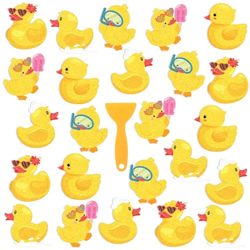 Yaomiao 24 Pcs Duck Bathtub Non Slip Stickers Bathroom Tubs Anti Slip Decal | Shiny, Sparkle, Glitter, Peva, 4.53inch, Easy Apply, Scraper, No Residue, for Shower Stairs Floor, Cute, Safety,Grip - style: Duck