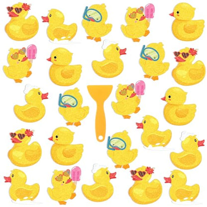 Yaomiao 24 Pcs Duck Bathtub Non Slip Stickers Bathroom Tubs Anti Slip Decal | Shiny, Sparkle, Glitter, Peva, 4.53inch, Easy Apply, Scraper, No Residue, for Shower Stairs Floor, Cute, Safety,Grip - style: Duck