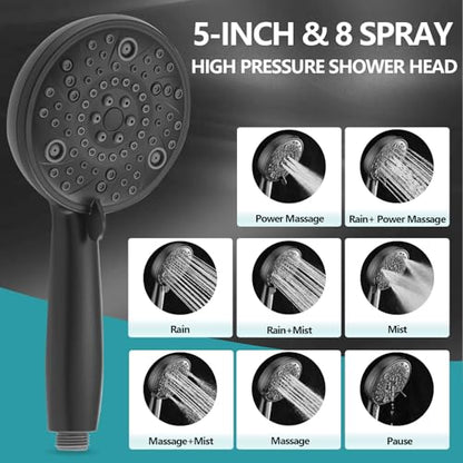 5" Dual Shower Faucet Compatible with Delta 13/14 Series Tub Trim Kit, High Pressure Round Rain Shower Head& Handheld Set Faucet System, Matte Black (Valve& Catridge Not Inclued) - color: Matte Black
