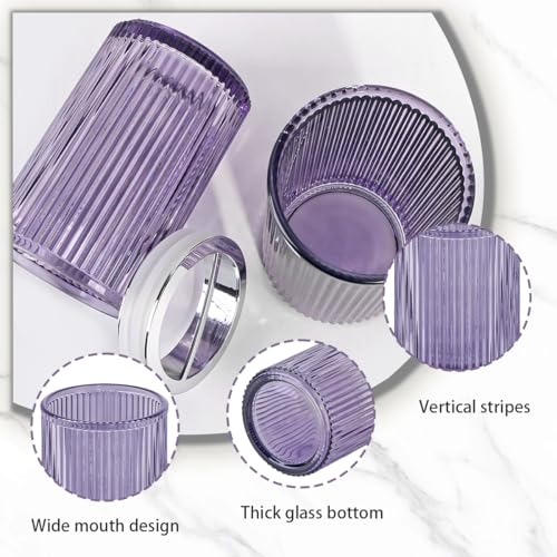 Toothbrush Holders for Bathrooms, 2pcs Purple Glass Toothbrush Holder, Bathroom Toothbrush Cup and Toothpaste Holder with Silver Divider, Tooth Brush and Toothpaste Organizer for Countertop - color: Purple Silver