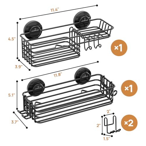 Shower Caddy Suction Cup, 2 Pack Suction Shower Shelf With Hooks | Black Shower Caddies, Soap holder, NO-Drilling Bathroom Holder, Rustproof bathroom organizer - color: 2 X Black