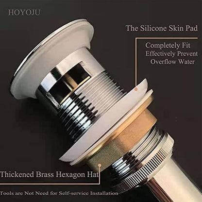 Pop Up Sink Drain With Overflow Bouncing Style Stopper Brass Polished Chrome for Bathroom - color: Chrome Pop Up Sink Drain With Overflow