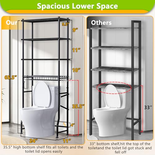 Mlinavn Over-The-Toilet Storage Rack, 4-Tier Bathroom Organizer Shelf Over Toilet with Adjustable Shelf and Basket, Freestanding Space Saver Bathroom Shelves Above Toilet for Room (Black) - color: Round Tube - Black