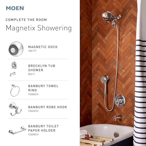 Moen 26009SRN Engage Magnetix 2-in-1 Combo Rain Showerhead with Handheld Spray, Magnetic Docking System, Spot Resist Brushed Nickel, 6-Spray Settings, 2.5 GPM | Handheld Spray, Magnetic Docking System, Spot Resist Brushed Nickel, 6-Spray Settings, 2.5 GPM