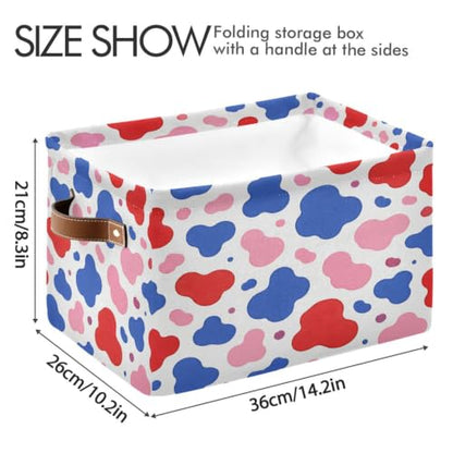 Red Pink Blue Cow Pattern Storage Baskets 1 Pack | Collapsible Open Home Storage Bin with Handle for Home Bedroom Cloth