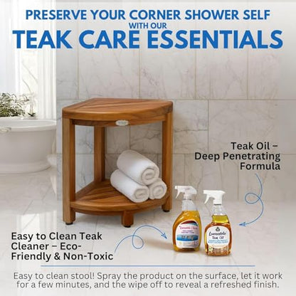 EcoDecors 18" Teak Corner Shower Bench with Shelf, Fully Assembled | Crafted from solid teak wood with natural water resistance for long-lasting durability in wet environments. - size: 2 tier Fully Assembled