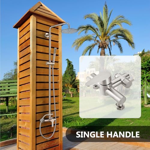 Outdoor Shower Kit, 8-Inch Rain Head and Handheld, Brushed Nickel | Dual-Function Outdoor Shower Kit With An 8-Inch Rain Head, Handheld Spray, Adjustable Slide Bar And Single-Handle Control - color: Nickel