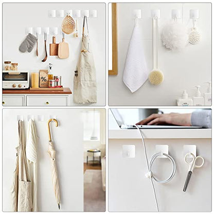 VIS'V Adhesive Hooks for Shower Wall, Heavy Duty, White, 4 Pcs | Metal Material, Compact Design, Peel and Stick, 2 Extra Adhesive Strips, for Bathroom Kitchen Livingroom Office RV - color: White