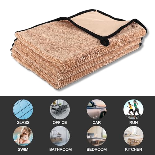 Tefola Wipes Shower Cleaning Cloths, Drying Towel, Super Absorbent Microfiber Bath Towels, Soft Microfiber Cleaning Cloth for Shower, Car, Home, Office, Set of 3 (Khaki, 40 * 60cm) - color: Khaki