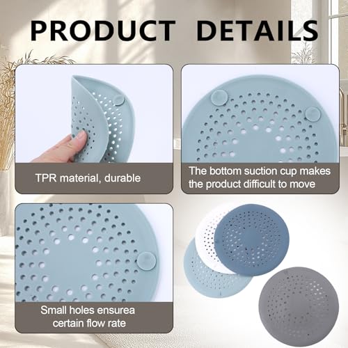 4 Packs Round Hair Drain Catcher, Silicone Drain Cover with Suction Cups, Durable Shower Drain Hair Catcher for Bathroom, Bathtub, Kitchen, Easy to Clean Hair Catcher