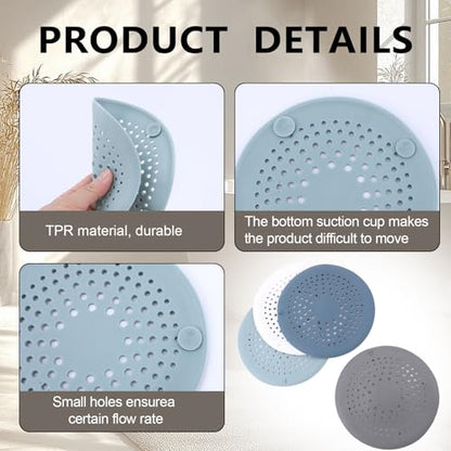 4 Packs Round Hair Drain Catcher, Silicone Drain Cover with Suction Cups, Durable Shower Drain Hair Catcher for Bathroom, Bathtub, Kitchen, Easy to Clean Hair Catcher