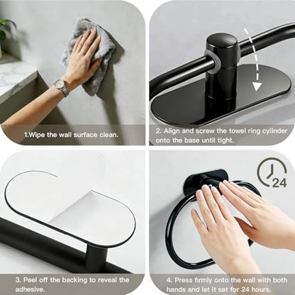 Adhesive Towel Ring Self Adhesive Hand Towel Ring Stainless Steel Rustproof Bathroom Towel Holder Wall Mount SUS 304 Stainless Steel Matte Black
