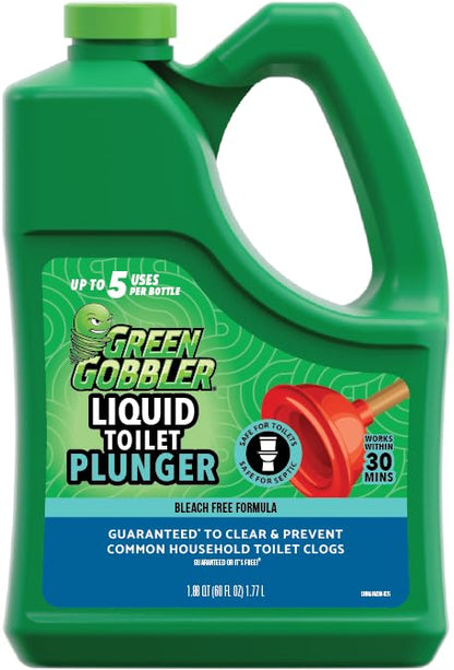 Green Gobbler Liquid Toilet Plunger | Clog Remover | Safe for Toilets and Septic | No Plunger Needed | 5 Uses - size: 60 Fl Oz (Pack of 1)
