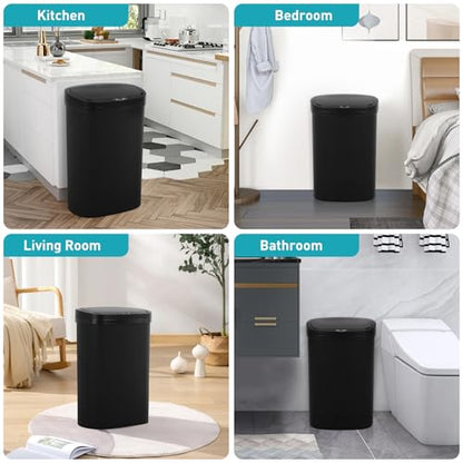 13 Gallon Automatic Kitchen Trash Can with Lid, Touchless Motion Sensor Garbage Can - Hygienic, Odor Control, Waterproof Waste Bin for Kitchen Bathroom Bedroom Office (50L), PP Plastic, Black - color: Black