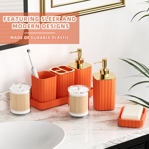 XLHOMO Bathroom Set - 26PC Bathroom Set with Shower Curtain and Rugs, Bathroom Accessory Set, Orange Bathroom Accessories Set, Trash Can & Soap Dispenser - style: Orange&Gold