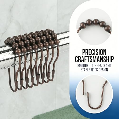Shower Curtain Hooks Rings, Rustproof Metal Shower Curtain Rings for Bathroom Shower Rods Curtains - Set of 12, Bronze - color: Bronze