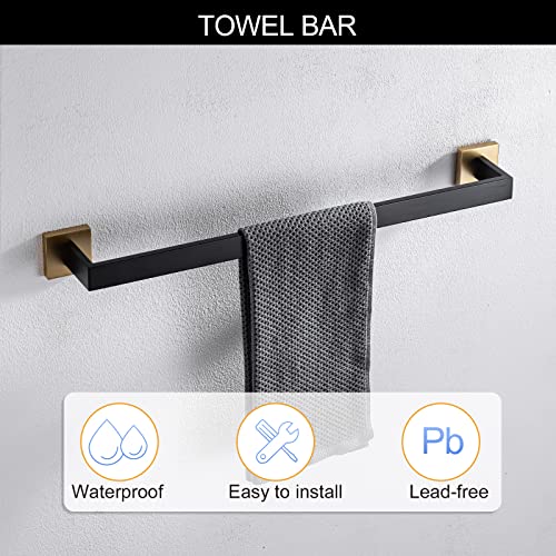 5 Pieces Bathroom Hardware Set Black and Gold Towel Bar Set, Toilet Paper Holder with Shelf, Towel Holder Set in Bathroom, Wall Mounted Stainless Steel, 23.6 Inches - color: Black and Gold