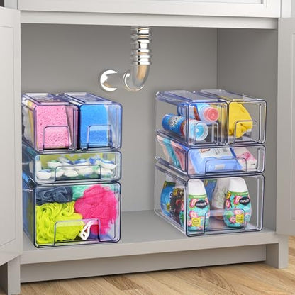 Sorbus 1 Large & 2 Small Clear Stackable Storage Drawers, Plastic Organizer Bins with Handles, Pull-Out Stackable Drawers for Bathroom Closet, Medicine, Cabinet, Pantry Storage, Baby Bottle Organizer - size: 1 Large + 2 Small