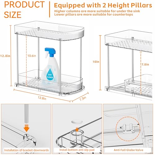 4 Pack Large Pull Out Bathroom Organizers and Storage,2 Tier 12.8″ Tall Sliding Kitchen Under Sink Organizer for Cleaning Products Storage,Acrylic Clear Bathroom inder Sink Organizer,Undersink Storage - style: 4 Pack-2 Tier