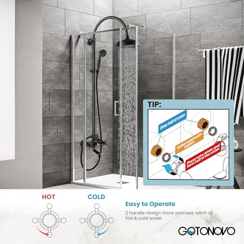gotonovo Exposed Shower Faucet Set with Tub Spout Oil Rubbed Bronze | Brass Bathroom Shower System,8 Inch Rainfall Head with Handheld Spray and Tub Filler,Adjustable Height,6’’ Hole Distance - color: Bronze
