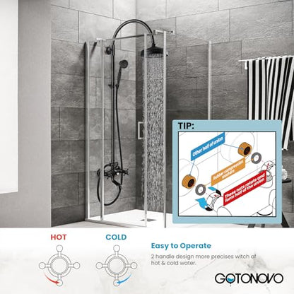 gotonovo Exposed Shower Faucet Set with Tub Spout Oil Rubbed Bronze | Brass Bathroom Shower System,8 Inch Rainfall Head with Handheld Spray and Tub Filler,Adjustable Height,6’’ Hole Distance - color: Bronze