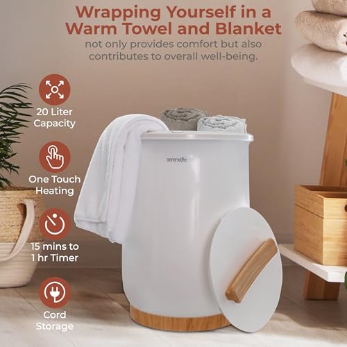 SereneLife Bucket Towel Warmers, White Large Towel Warmer for Spa and Bathroom, Luxury Towel Heater Gifts for Him & Her, Auto Shut-Off, Fits 2 large, Blankets, Bathrobes, PJ's - color: White Natural Wood