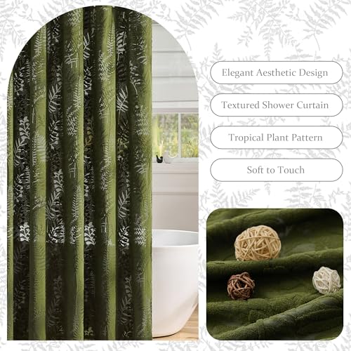 Olive Green Shower Curtain Lace Tropical Plant Textured Shower Curtain Sheer Farmhouse Fabric Shower Curtains for Bathroom 72 x 72 - color: Olive Green, size: 72"W x 72"L (Pack of 1)