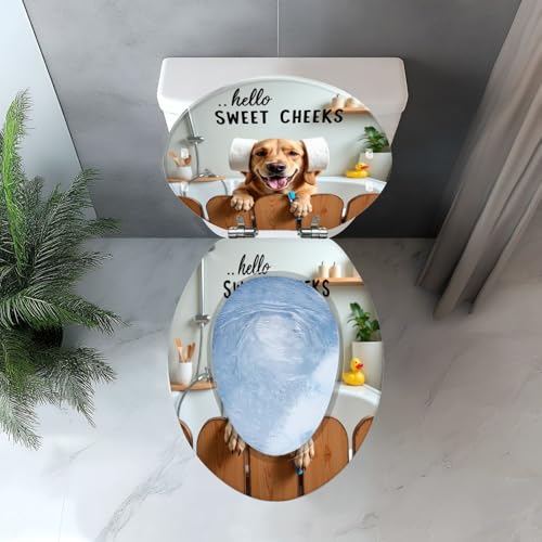 Elongated Resin Toilet Seat, Quietly Close Quick Release Hinges Cover | Toilet Lid Cover Easy to Clean and Install, Funny Dog Animal Hilarious Rustic Farmhouse Country Wooden Heavy Duty Toilet Seat - color: pattern3, size: V-shape