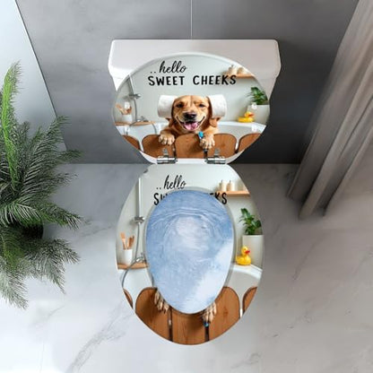 Elongated Resin Toilet Seat, Quietly Close Quick Release Hinges Cover | Toilet Lid Cover Easy to Clean and Install, Funny Dog Animal Hilarious Rustic Farmhouse Country Wooden Heavy Duty Toilet Seat - color: pattern3, size: V-shape