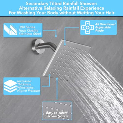 VANFOXLE Shower Faucet Set Brushed Nickel Shower System,Modern | Push Button Diverter,10 Inch Wall Mount Rain Head Increased Thick, 6 Inch Side Head, 2-in-1 Handheld Sprayer - color: Brushed Nickel