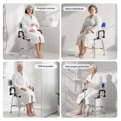 360° Swivel Shower Chair, 500 lbs Capacity, Height Adjustable | Swivel Shower Chair with Arms and Backrest for Elderly, Disabled or Bariatric Adults, for Shower & Bathtub Seat