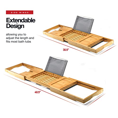 Luxury Foldable Bathtub Tray Caddy - Waterproof Wood Bath Tray for Tub, Expandable Size Fits Most Tubs, Bathroom Accessories for New Home & Mothers, Birthday Gifts for Mom