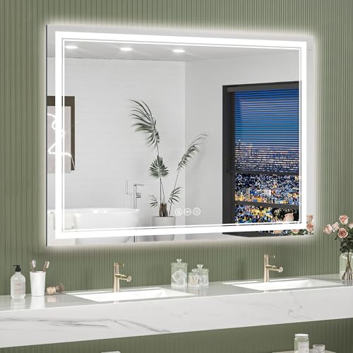 Lighted Mirrors for Bathroom Wall Backlit + Front Lit, Rectangular LED Bathroom Mirror Frameless with Lights Anti Fog, Dimmable, 3 Colors,Tempered Glass, Shatter-Proof (Color 1, 40‘’x30'') - color: Color 1, size: 40"L x 30"W