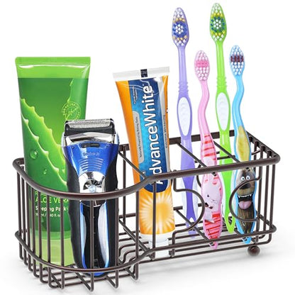 Simple Houseware Multi-Functional 6 Slots Toothbrush Holder, Bronze - color: Bronze, size: Freestanding