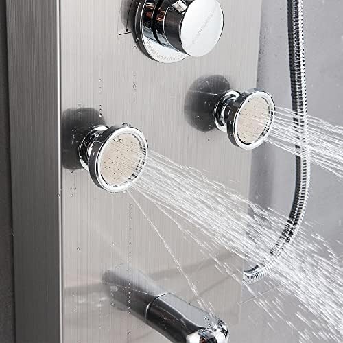 Brushed Nickel LED Rainfall Shower Panel Tower Faucet Massage Suit Body Jets
